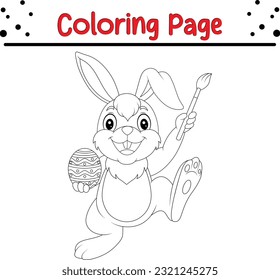  Easter coloring page. Easter Bunny with Easter egg. Black and white vector illustration for coloring book, line art.