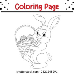  Easter coloring page. Easter Bunny with Easter egg. Black and white vector illustration for coloring book, line art.