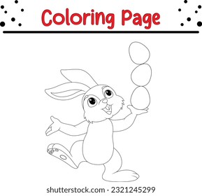  Easter coloring page. Easter Bunny with Easter egg. Black and white vector illustration for coloring book, line art.
