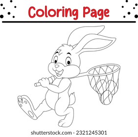  Página de coloreado de Pascua. Conejo de Pascua con huevo de Pascua. Ilustración vectorial en blanco y negro para libro de colorear, arte de línea.
