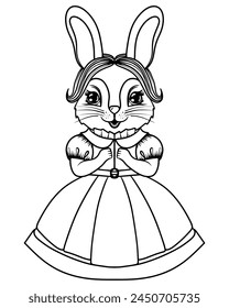 Easter coloring page with bunny and eggs. Easter coloring page vector illustration