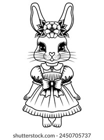 Página para colorear de Pascua con conejito y huevos. Pascua para colorear Ilustración vectorial de página