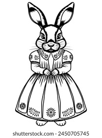 Easter coloring page with bunny and eggs. Easter coloring page vector illustration