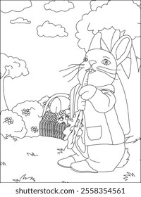 Easter coloring page for children Funny bunny vector