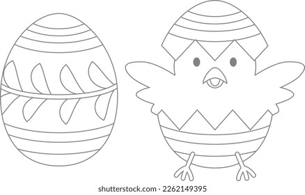 Easter coloring page. Cute cartoon chick in eggshell. Vector illustration.