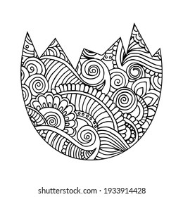 Diseño de página de coloreado de Pascua. Diseño de Huevo. Diseño de huevos. Romper diseño de huevo. Interior de huevo adulto.