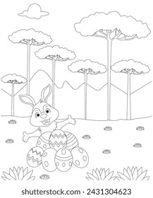 easter coloring page with garden