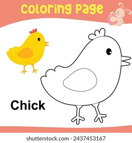 Easter Coloring Page for Kids. Coloring worksheet page. Educational printable coloring worksheet. Vector illustration.