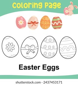 Easter Coloring Page for Kids. Coloring worksheet page. Educational printable coloring worksheet. Vector illustration.