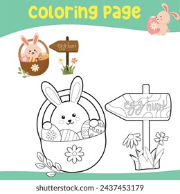 Easter Coloring Page for Kids. Coloring worksheet page. Educational printable coloring worksheet. Vector illustration.