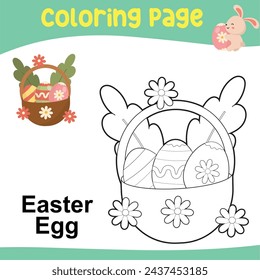 Easter Coloring Page for Kids. Coloring worksheet page. Educational printable coloring worksheet. Vector illustration.