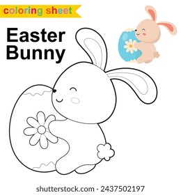Página para colorear de Pascua para niños. Colorear página de hoja de cálculo. Hoja de trabajo para colorear imprimible educativo. Ilustración vectorial.