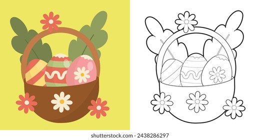 Easter Coloring Page for Kids. Coloring worksheet page. Educational printable coloring worksheet. Vector illustration.