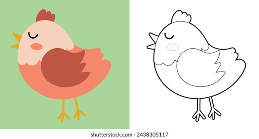 Easter Coloring Page for Kids. Coloring worksheet page. Educational printable coloring worksheet. Vector illustration.