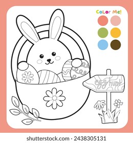 Easter Coloring Page for Kids. Coloring worksheet page. Educational printable coloring worksheet. Vector illustration.