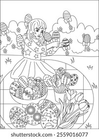 Easter coloring page printable vector