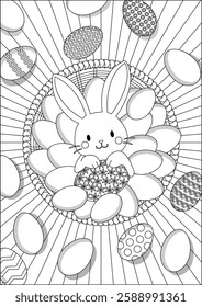 Easter Coloring Page Rabbit In Basket Outline Art