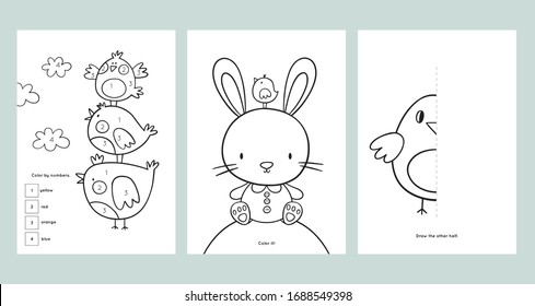 Easter Coloring Pages Printable and worksheet. Easter Activities for Kids, Easter Party, Easter Games.