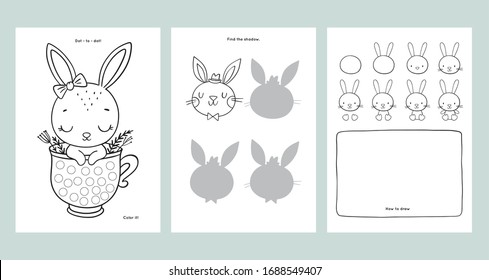 Easter Coloring Pages Printable and worksheet. Easter Activities for Kids, Easter Party, Easter Games.