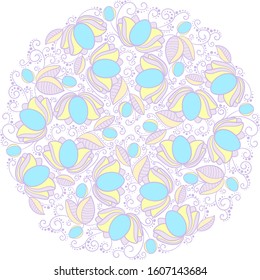 easter colors floral blossom and egg shape motifs mandala on a transparent background 