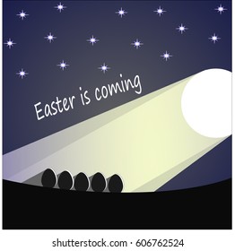 Easter is coming, eggs in the moonlight - stock vector