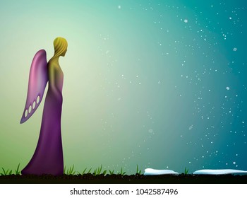 Easter is coming, spring angel, silhouette of angel, vector