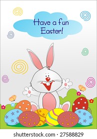 easter composition with bunny and collection of colorful eggs
