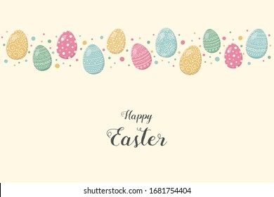 Easter composition with colourful eggs. Greeting card. Vector
