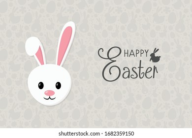 Easter composition with cute bunny on blue background. Greeting card. Banner. Vector