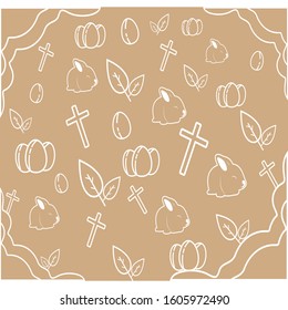 Easter composition. Decorated pastel Easter eggs on brown background 