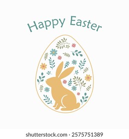 Easter  composition with lowers and bunny inside an egg.