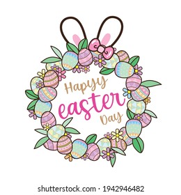 Composición de Pascua. Los huevos de pascua confitados eran de fondo blanco. Vacaciones de primavera. Ilustración vectorial.
