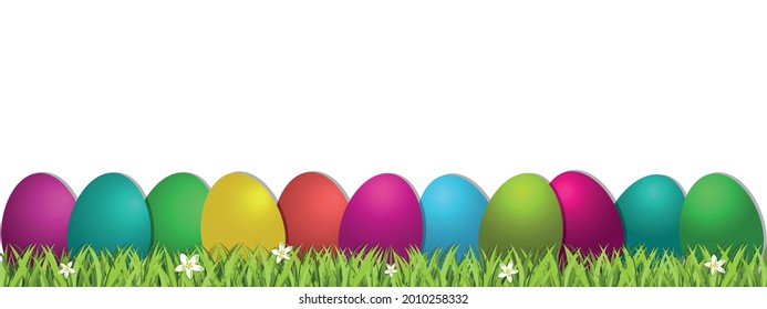 Easter Concept Banner - Colorful Vector Illustration With Eggs And Grass - Isolated On White Background