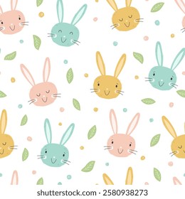 Easter concept with colourful eggs, cute bunnies and flowers. Seamless pattern. Great for textiles, banners, wallpapers, wrapping - vector design