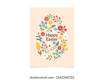 Easter concept. Greeting card. Easter egg made of flowers. Vector poster in flat style.