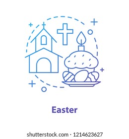 Easter concept icon. Pascha. Religious holiday idea thin line illustration. Easter cake, church. Vector isolated outline drawing