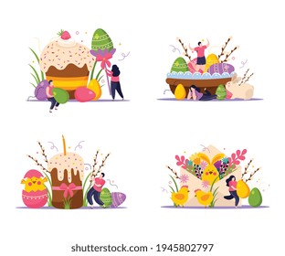 Easter concept icons set with colored eggs flat isolated vector illustration