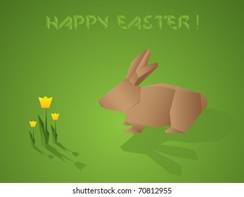 Easter concept with origami bunny and tulips