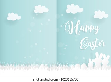 Easter concept paper cute style with cute family rabbit and Easter eggs. Vector illustration.