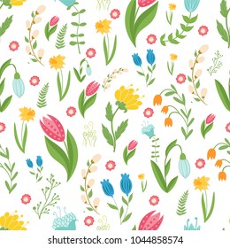 Easter concept seamless pattern. Cute folk flowers. Seamless pattern