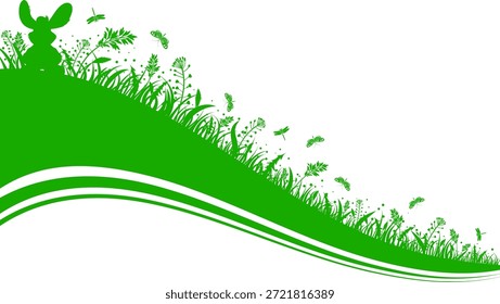Easter Concept Easter Silhouette with bunny, grass, flower and butterfly, vector isolated on white background