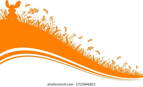 Easter Concept Easter Silhouette with bunny, grass, flower and butterfly, vector isolated on white background