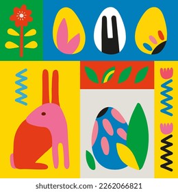 Easter concept vector background elements set. Minimal hand drawn bold graphics style 