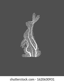 Easter concept, white hare looks like tree, green Ester holiday idea, eco production, vector