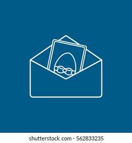 Easter Congratulation Card With Egg Line Icon On Blue Background