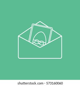 Easter Congratulation Card With Egg Line Icon On Green Background
