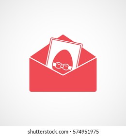 Easter Congratulation Card With Egg Red Flat Icon On White Background