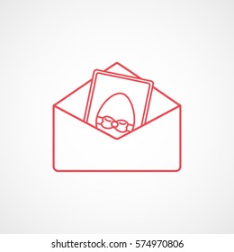 Easter Congratulation Card With  Egg Red Line Icon On White Background