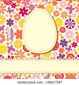 Easter congratulation with Easter egg on flower background