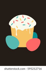 Easter Congratulatory card. Vector illustration with easter cake and eggs. miomalism.